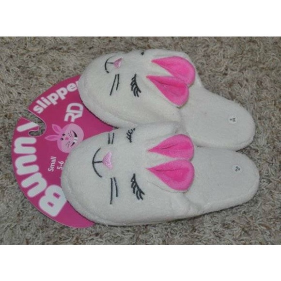 Girls Slippers White Bunny Kids 4/5 Slide Scuff Cushioned Non Slip Plush - Picture 2 of 4